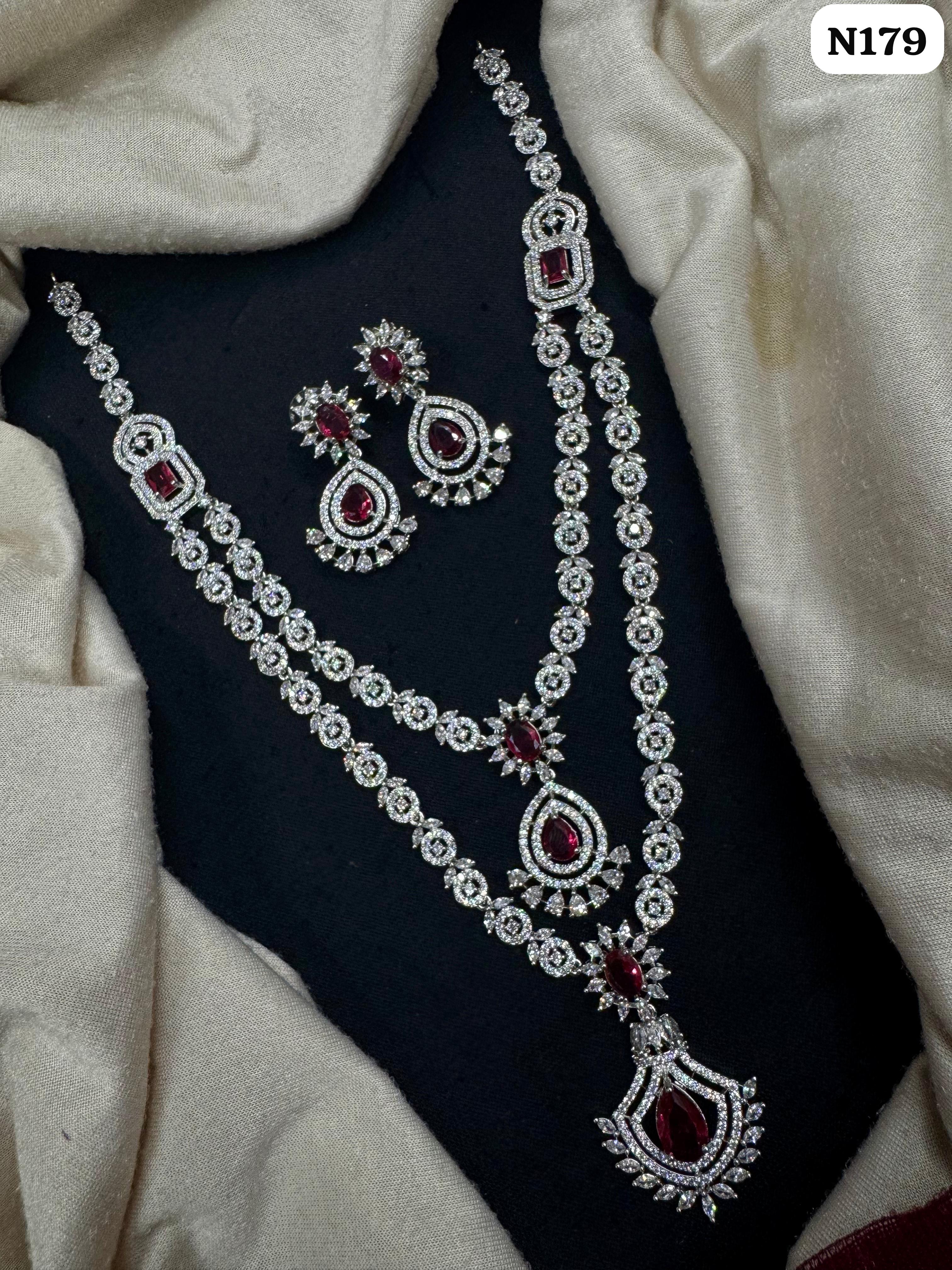 Royal Ruby Long Layered AD Necklace Set